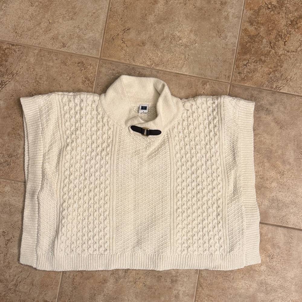 Cute Janie and Jack Ivory Turtleneck Poncho Sweater with Buckle Detail.